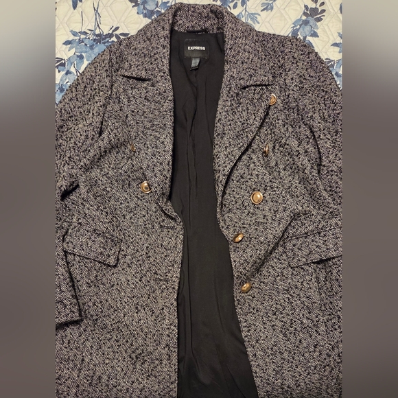 Express Gray Tweed Double-Breasted Long Coat | Classic Chic - Picture 6 of 7
